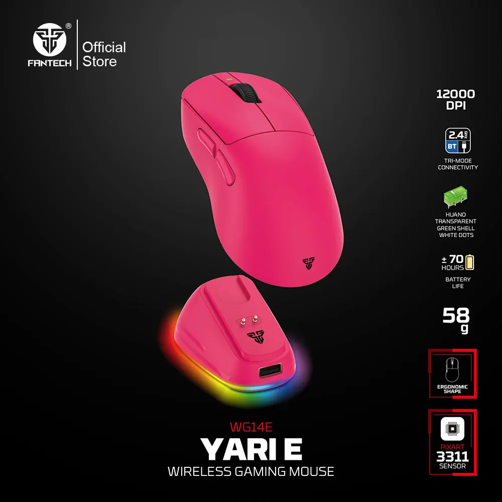 

Беспроводная игровая мышь FANTECH YARI E WG14E с сенсором PAW3311, поддержкой макросов, эргономичная, для правой руки, 1000 Гц, 70 часов работы, RGB-подсветка, для ПК