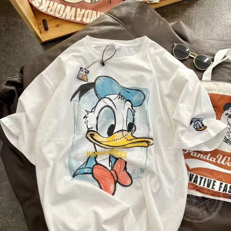 Kawaii Disney Donald Duck Anime T Shirt kadın sevimli karikatür Harajuku yazlık T-shirt Ullzang grafik Y2K Streetwear Tshirt kızlar