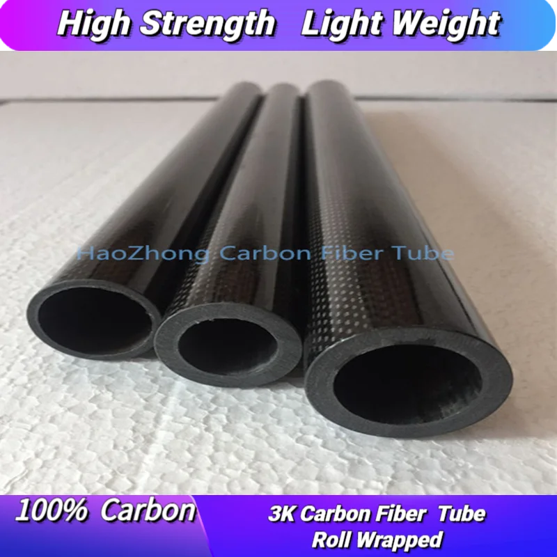 2.0mm Wall  3K Carbon Fiber Tube 8 10 12 14 16 18 20 22 24 25 26 30 38 40 45 48 50 60 64 80 84 90 94 100 104 114 mm x  L500mm