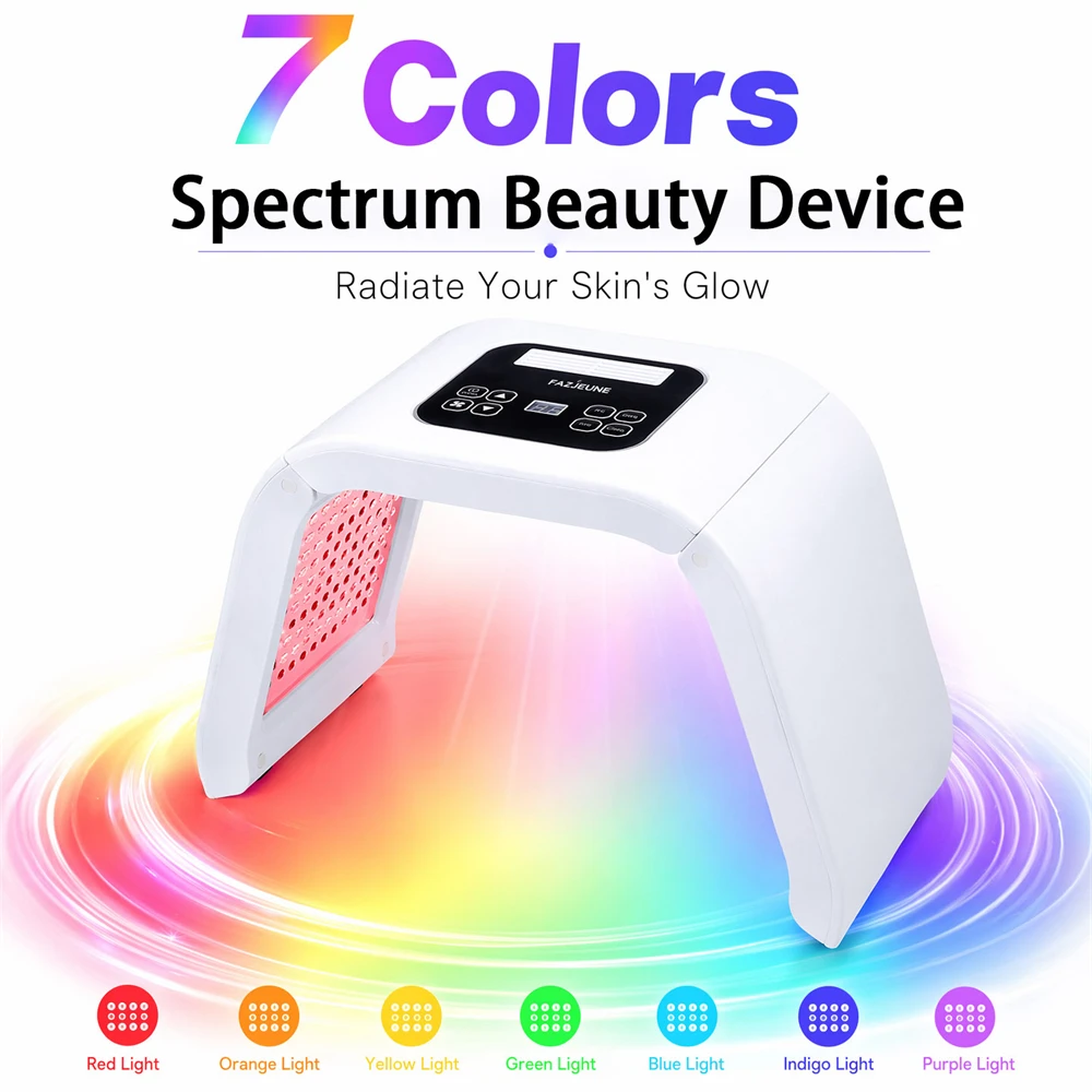 Appareil de beauté facial LED 7 couleurs, 168 LED, machine de rajeunissement par la lumière pliable, minuterie intelligente 1-30 min, équipement de soin de la peau à domicile