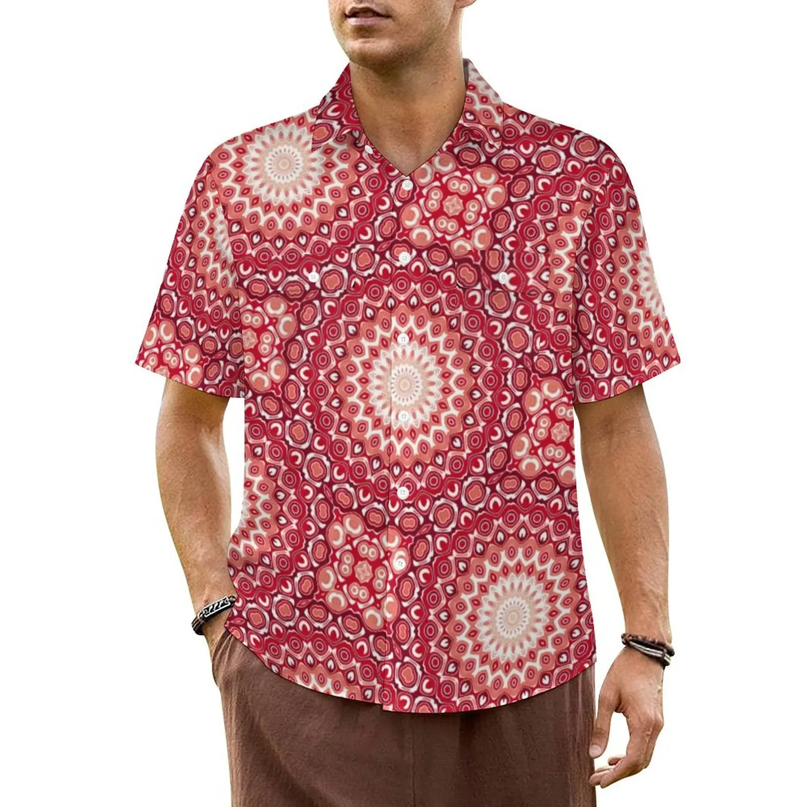 

Bright Mandala Hawaii Shirt For Man Vacation Vintage Bohemia Casual Shirts Short Sleeve Y2K Street Trendy Oversized Blouses