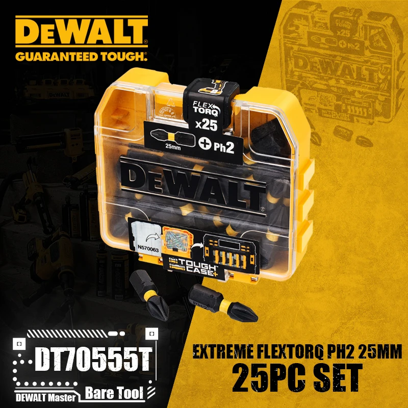DEWALT DT70555T Extreme FLEXTORQ 25PK Set PH2 25mm in Small Bulk Storage Case Power Tool Accessories Woodworking