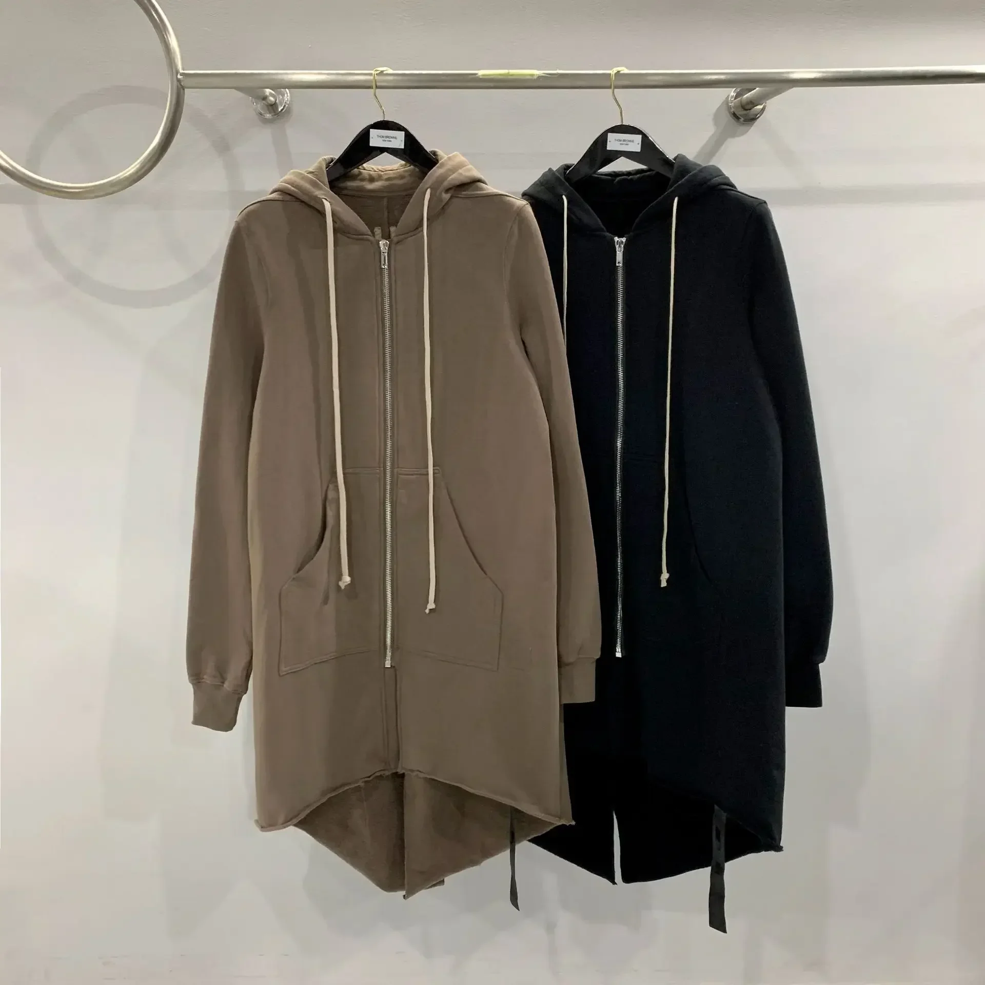 Owens Hoodies 24ss Autumn New In Zipped Long Rick Shirts Solid Color Sweatshirt High Street Pullover RO Hooded Shirts