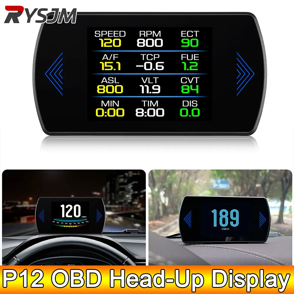 Car Speed Gauge On-Board Computer P12 OBD2 HUD Head Up Display Smart Digital Tachometer Speedometer ECT Water Oil Temperature