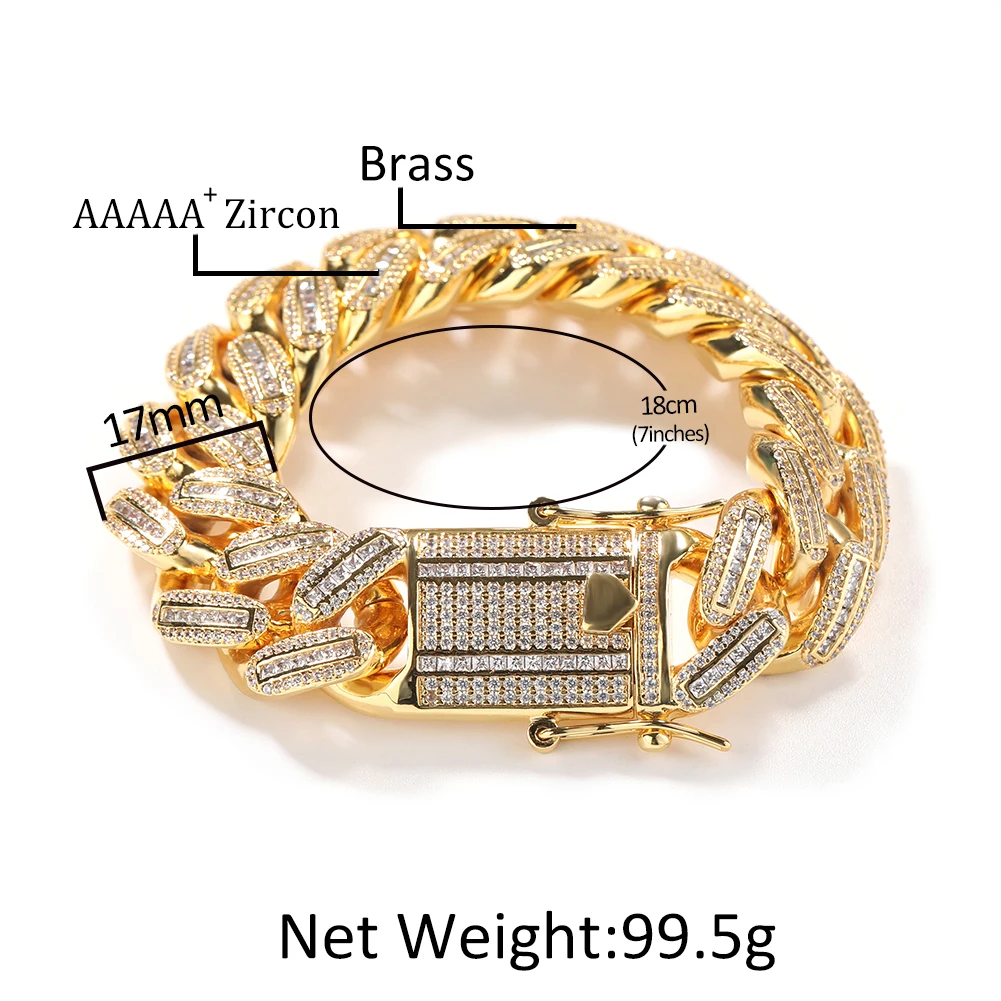 THE BLING KING Luxury 18mm Baguettecz Miami Cuban Bracelet Necklace Iced Out Square Cubic Zirconia Link Chain Hiphop Jewelry