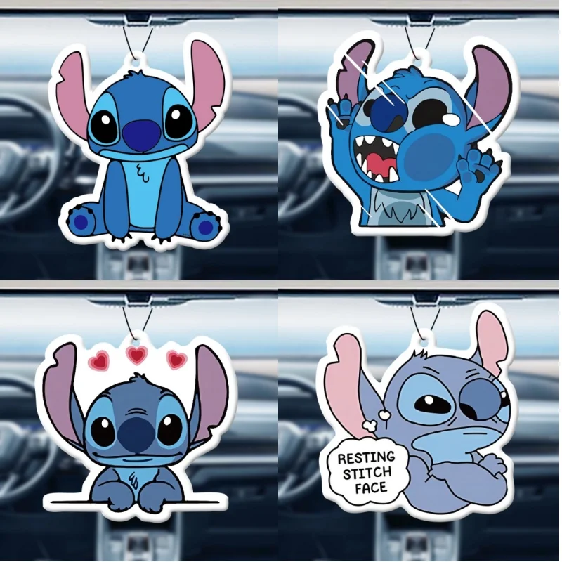 

10 Styles Disney Stitch Car Fragrance Film Cartoon Car Hanger Cut Piglet Car Mounted Fragrances for Long-lasting Odor Removal