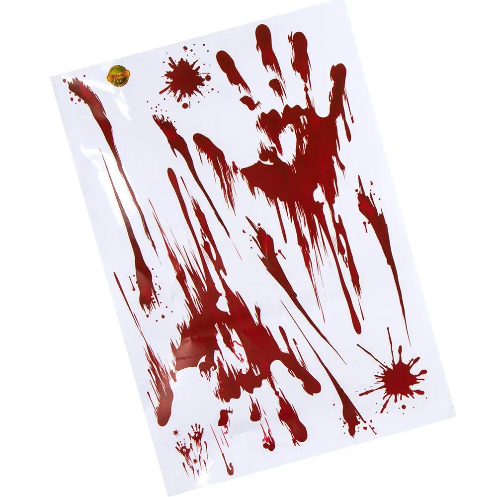 Removable Widnow Decor DIY Halloween Decor Wall Stickers Blood Handprint Horror Finger Foot