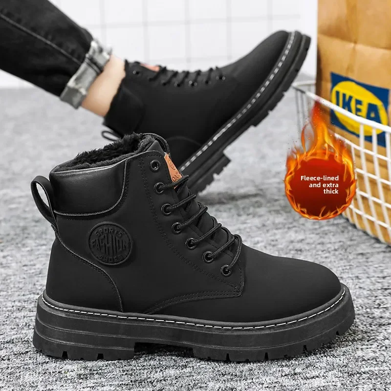 Nuovi stivali invernali da uomo, scarpe alte in pelle da motociclista alla moda, stivali comodi casual da esterno, Botas stringati da uomo