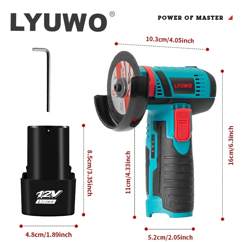 LYUWO Micro Angle Grinder, Filling Grinder for Diamond Cutting, Wireless Power Tool, 12V