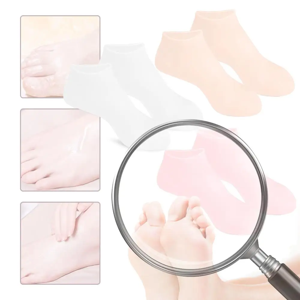 

1 пара носков для спа-педикюра для ног, силиконовые увлажняющие носки с защитой от растрескивания, противоскользящие для сухих потрескавшихся ног