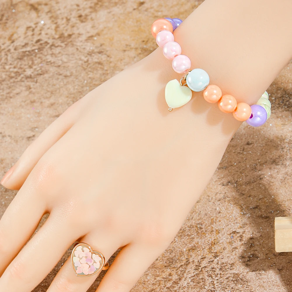 لطيف معكرون الملونة حبة سوار الحب قلادة الدائري للنساء والفتيات قابل للتعديل مطاطا سوار هدايا عيد الميلاد ارتداء اليومي