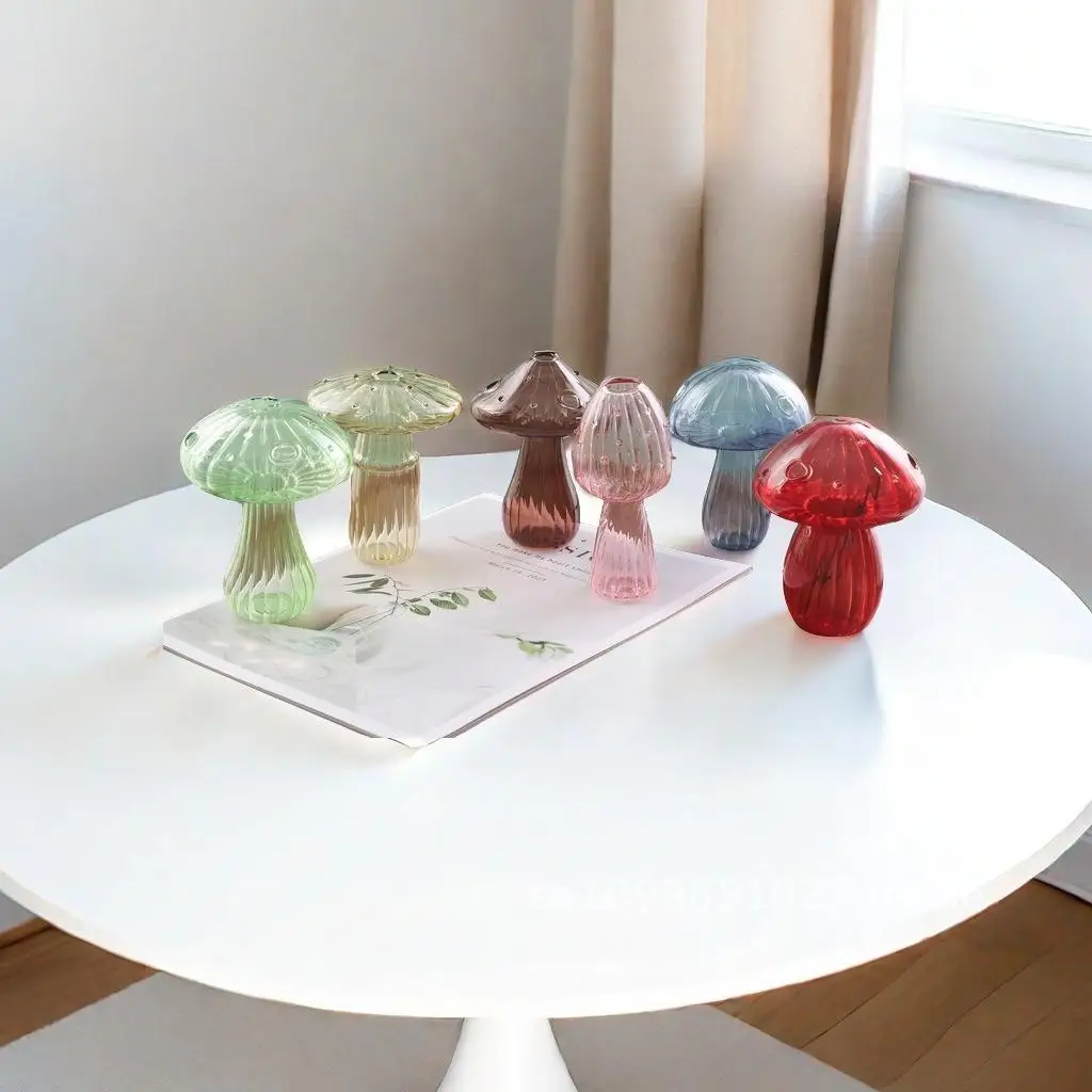 

Mushroom Vase Hydroponic Creative Glass Ornament Green Plant Flower Arrangement Room Aromatherapy Bottle