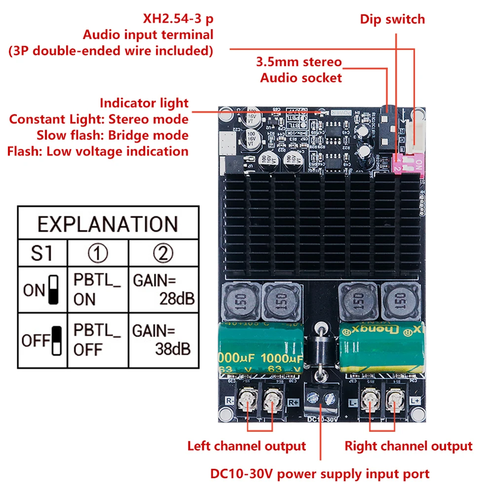 ZK-2001 TPA3221 100WX2 ثنائي القناة النقي المرحلة الخلفية مضخم رقمي مجلس 200 واط عالية الطاقة أمبير جسر أحادية مضخم الصوت المتكلم #4