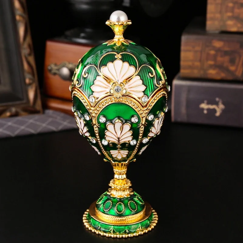 Egg Shape Jewelry Storage Box Inlaid Gem Organizer Exquisite Enameled Alloy Storage Jar Earrings Ring Unique Gift for Family