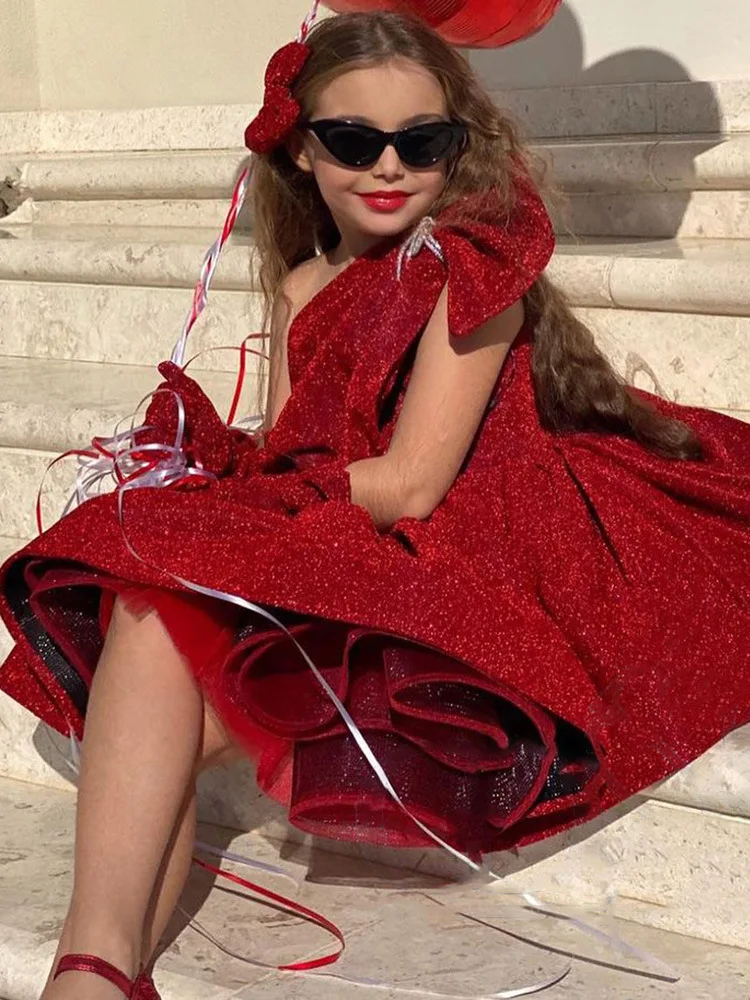

AliExpress Children's Red Off-Shoulder Sequin Princess Puff Dress Girls' Birthday Party Host Performance Costume