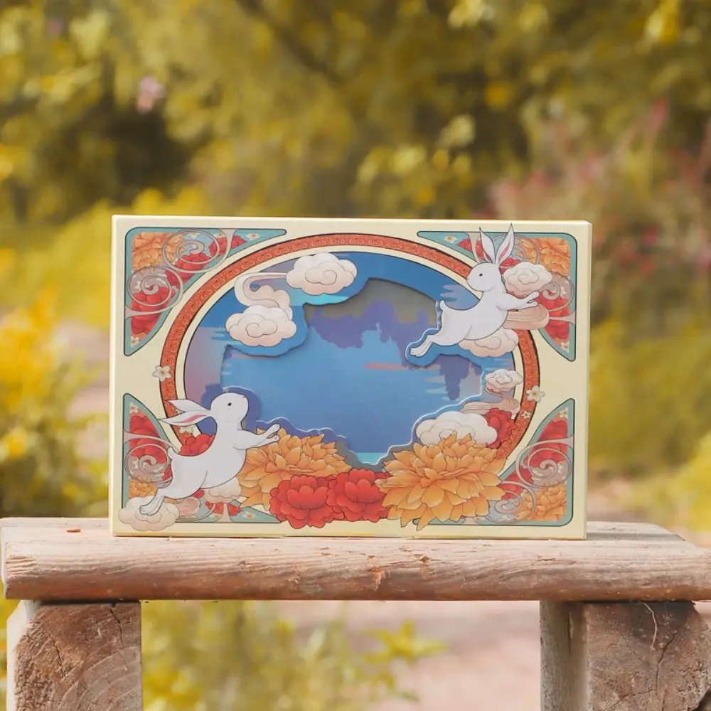 النمط الصيني كعكة القمر التعبئة والتغليف هدية صندوق لطيف اليدوية صفار البيض هش صندوق 6 شبكات مع نافذة منتصف الخريف كعكة القمر صندوق هدايا #3