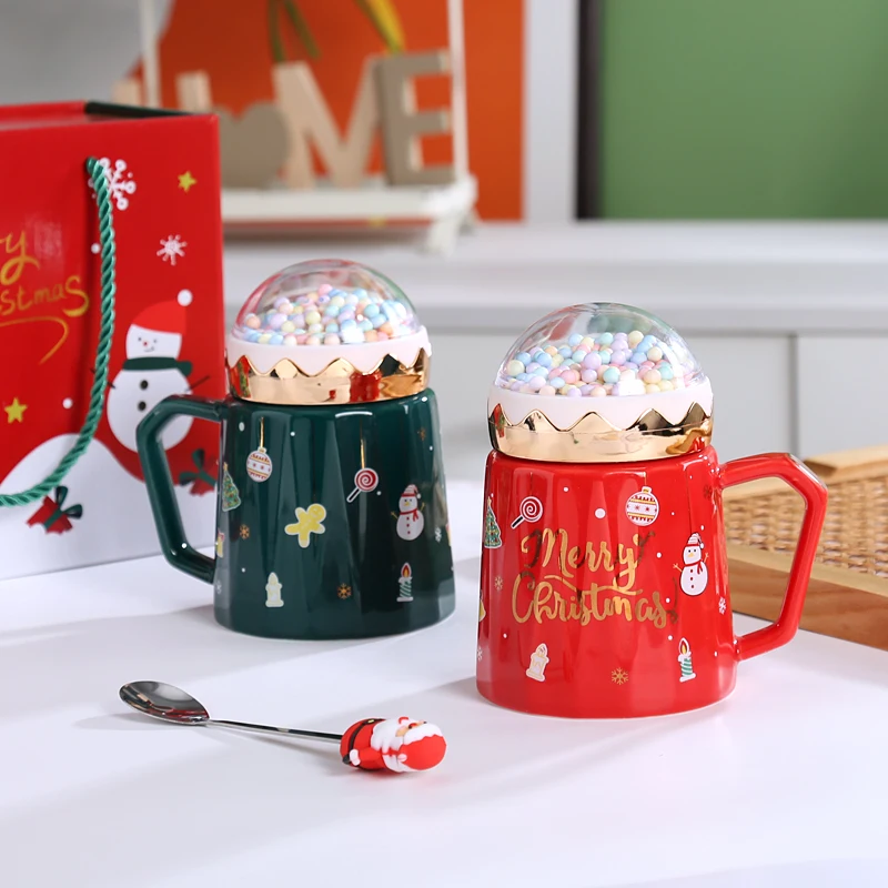 Newest Christmas Mugs Creative Planet Ceramic Cup with lid and Santa Claus spoon Xmas Gift Coffee cup Water Cup For home office