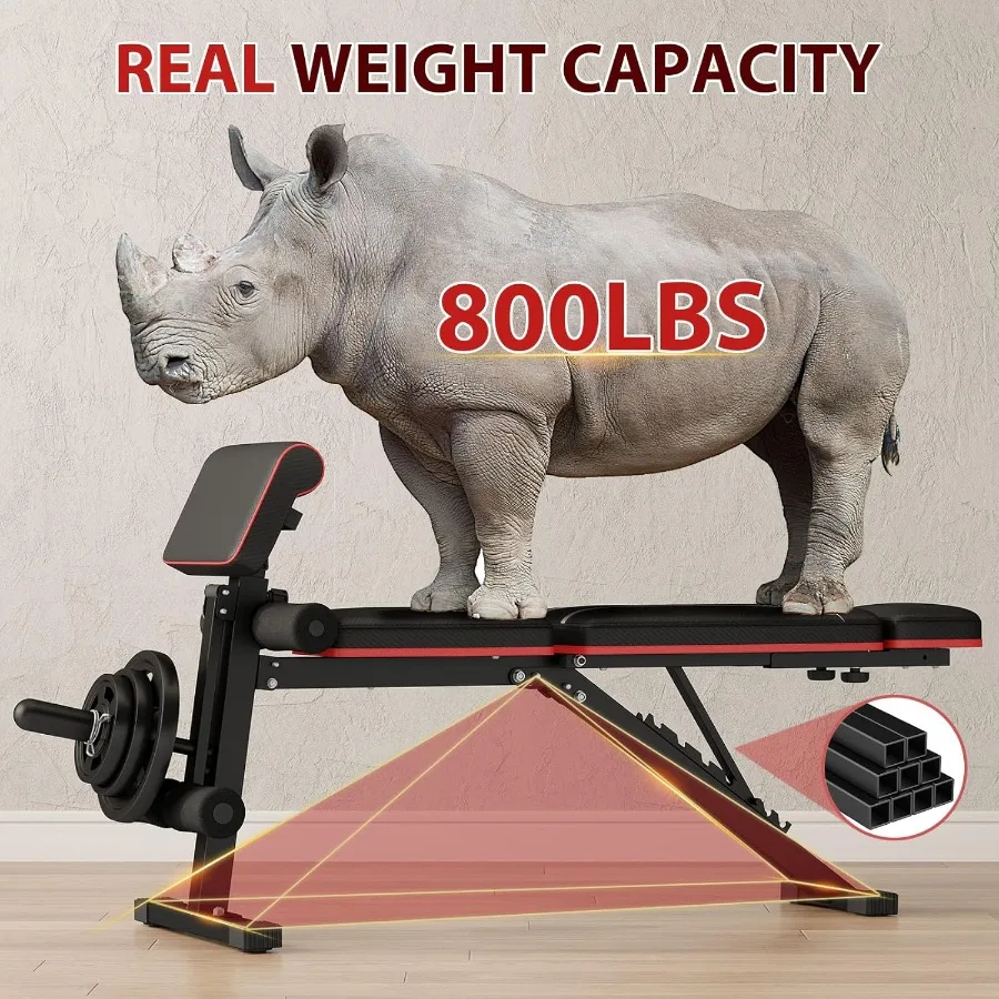 مقعد وزن قابل للطي لصالة الألعاب الرياضية المنزلية مع مائل قابل للتعديل والانكماش المتكامل لتمديد الساق ومسند رأس ممتد #2