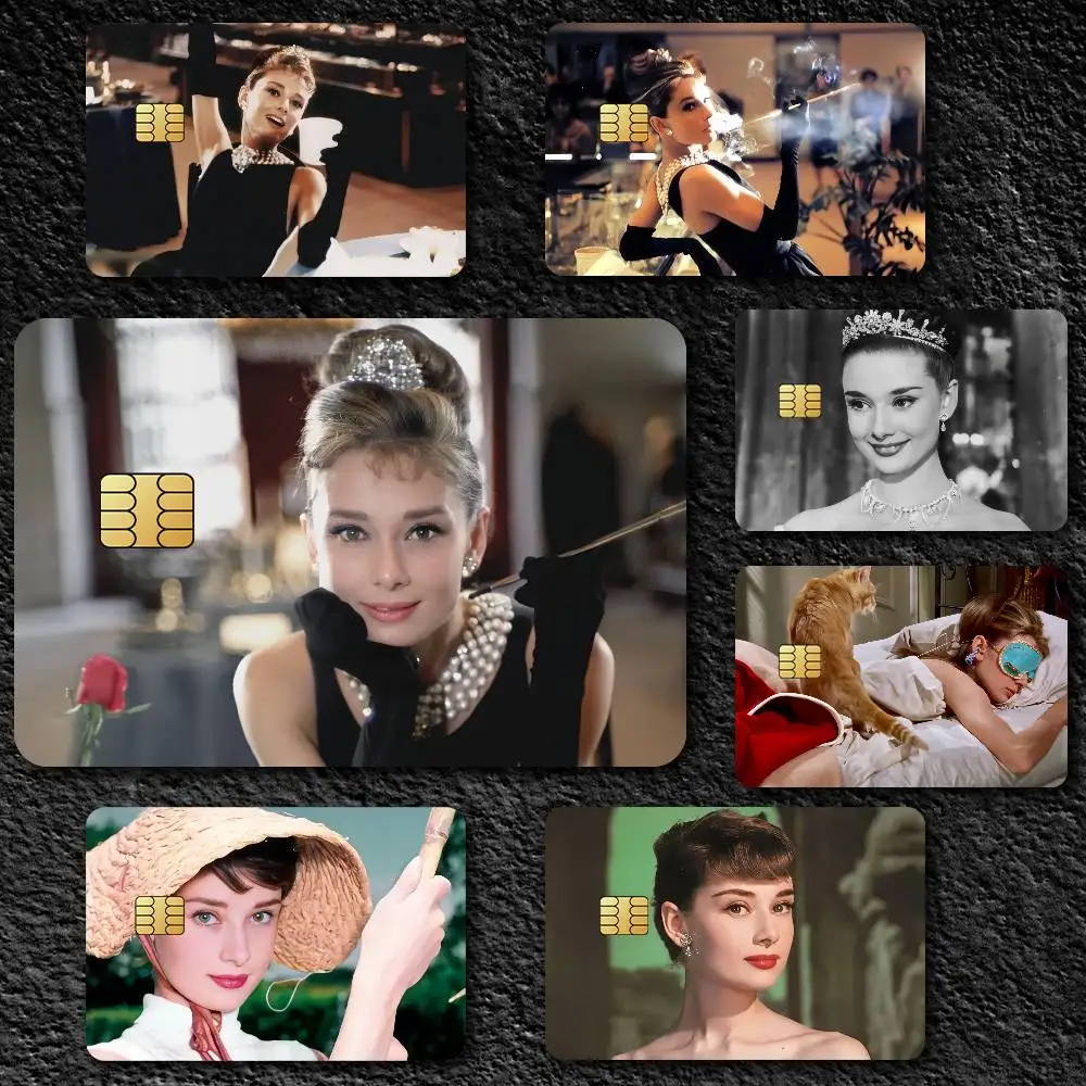 Vintage Audrey Hepburn Waterproof Film skin Cover 4PCS Credit Card stickers Debit Front Decoration Commuter Pass