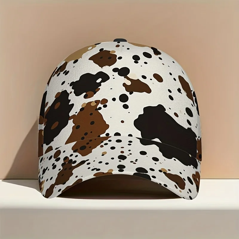 1pc of a Classic Baseball Cap Featuring a Brown And White Cow Spots Design a Lightweight, Adjustable Duckbill Hat