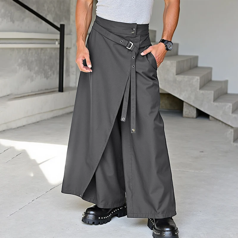 

INCERUN мужские брюки нестандартной формы, однотонные джоггеры на пуговицах, свободные повседневные широкие брюки, мужская уличная одежда, модные длинные брюки S-5XL