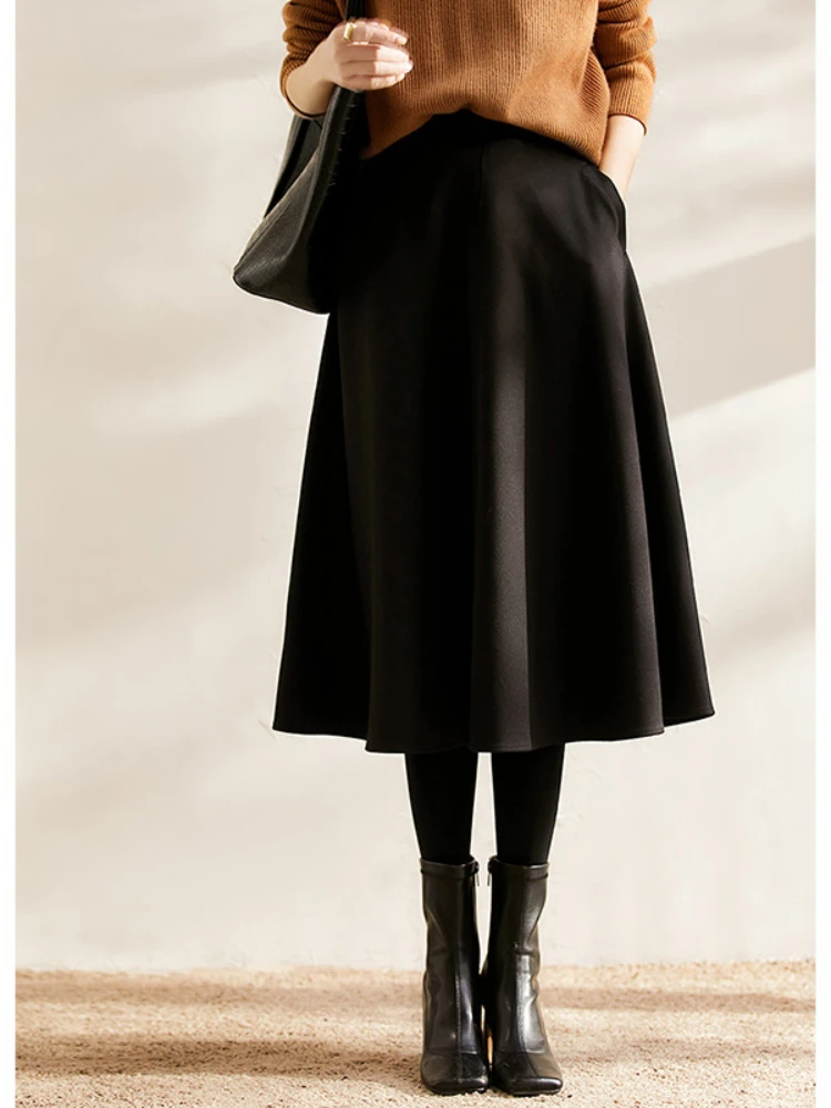 

Minimalist Chic Vintage High Waist Solid Color A-line Skirt Casual Midi Brown Skirt Versatile Autumn/Winter Women Clothing