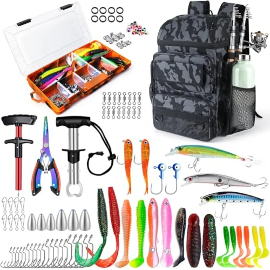 

Fishing Backpack With Fishing Gear 45L Large Fishing Backpack with 4 Rod Holders Camouflage