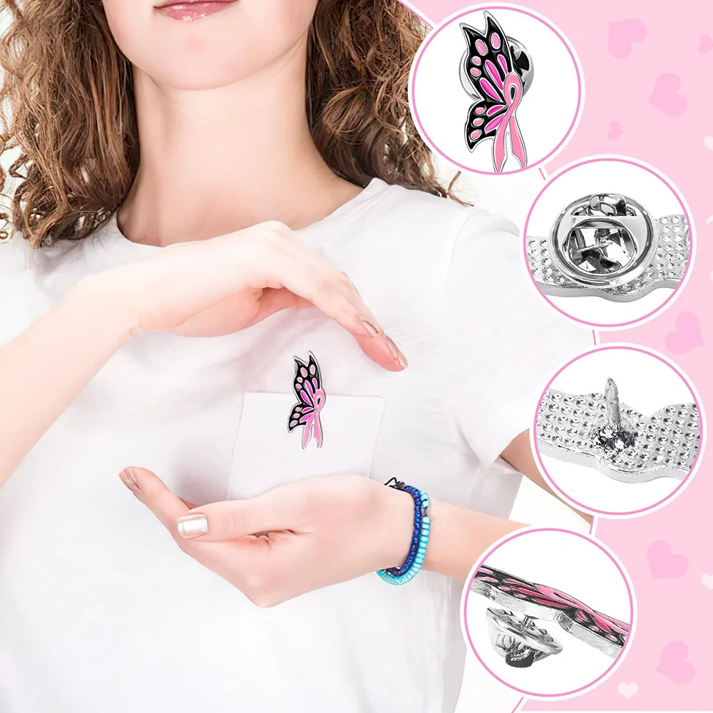 Pink Ribbon Brooch Enamel Butterfly Pin Pink Ribbon Lapel Pink Breast Cancer Awareness Pin For Supportive Jewelry For Survivors