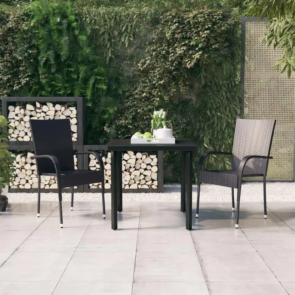 Elegante juego de comedor de patio negro de 3 piezas para comodidad y elegancia al aire libre