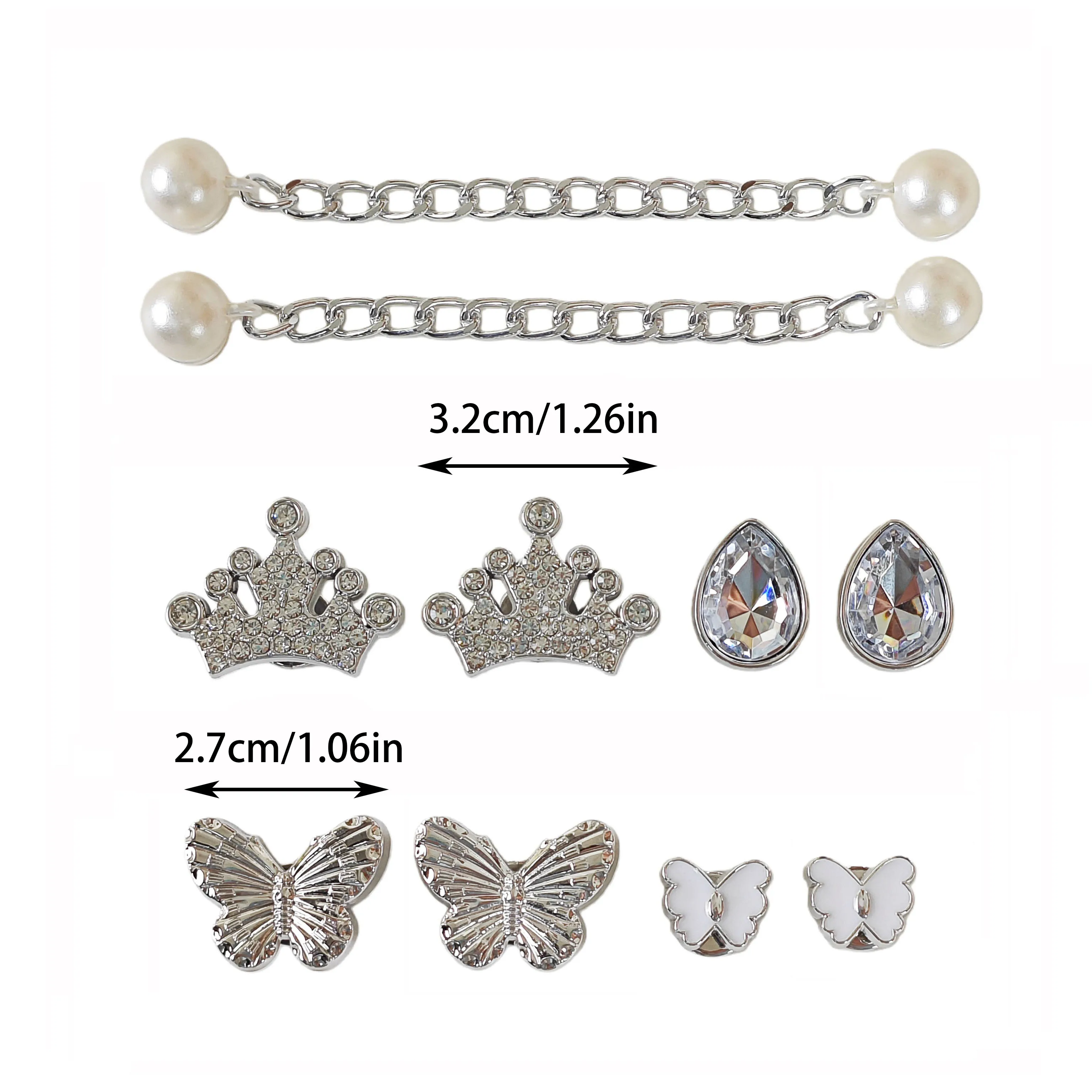 10Pcs DIY Shoe Decoration Charms: Shiny Crown, Butterfly, Water Drop Rhinestones, Imitation Pearl Chain Decorative Buckles, Non-Metal Lightweight Material, Y2K Fashion Versatile Cute Personality Accessories for Men and Women, Suitable for Eva Beach Shoes, Sandals, Removable Shoe Decorations, Holiday Gifts
