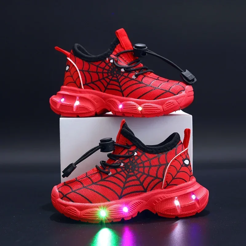 

Disney LED Casual Sneakers Red Black For Spring Boys Cartoon Outdoor Shoes Children Lighted Non-slip Shoes Size 21-30