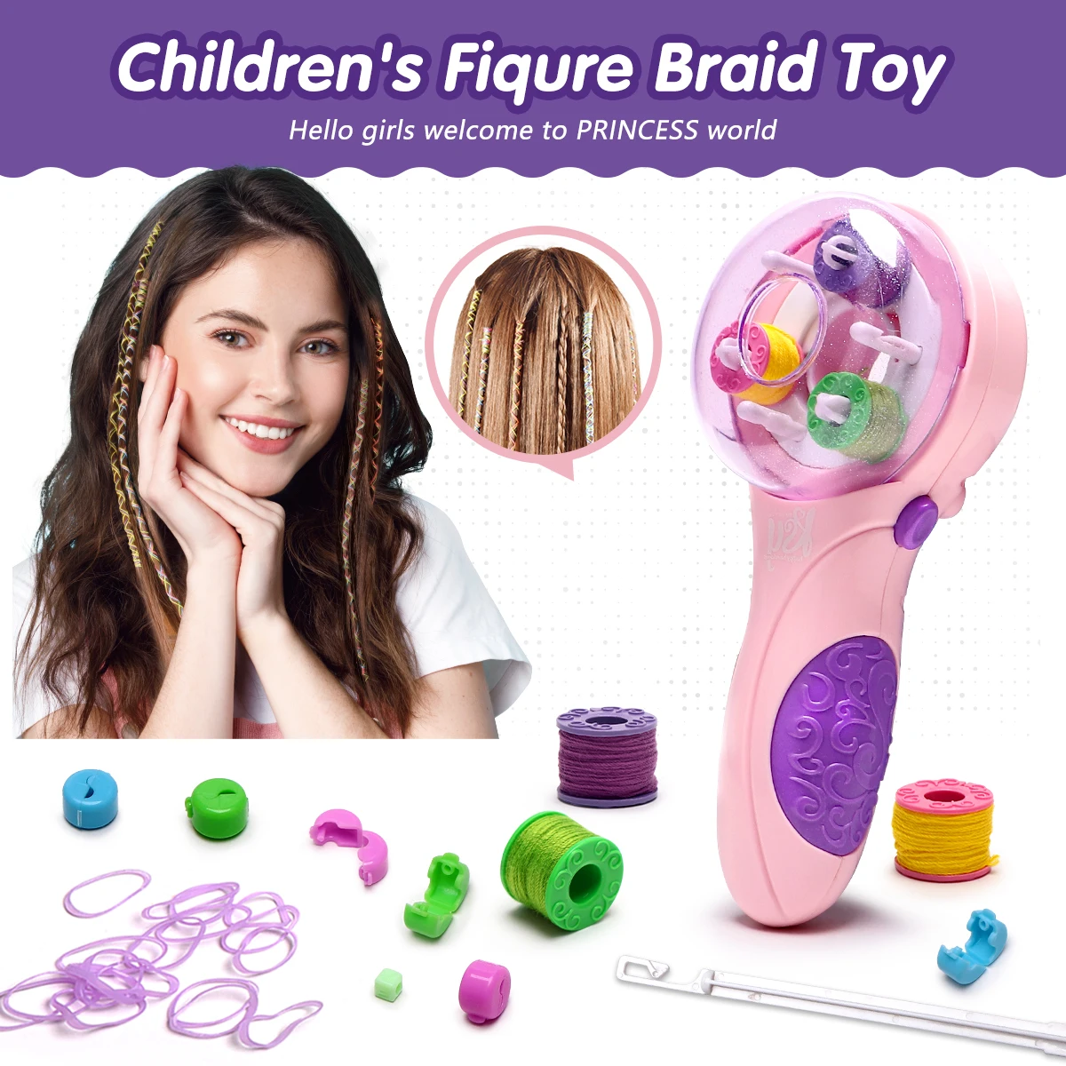 Tondeuse à cheveux automatique pour enfants, jouet créatif, bricolage, tressage de cheveux, ficelle multicolore, outil de coiffure pour filles