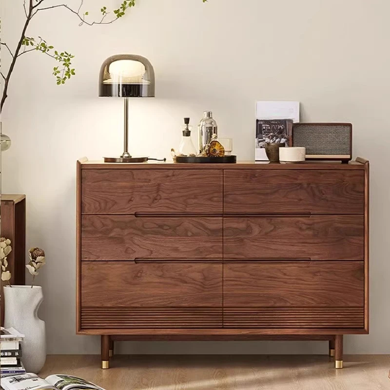 

Solid wood chest of drawers Black walnut bedroom storage cabinet Japanese style simple living room chest of drawers sideboard