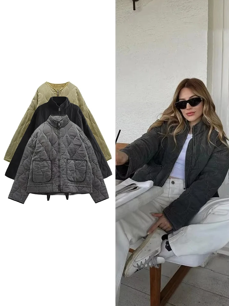 

Women's Fashion Diamond Patterned Vintage Jacket Fall/Winter Pilot Jacket Quilted Insulated Short Coat Commuter Women's Wear