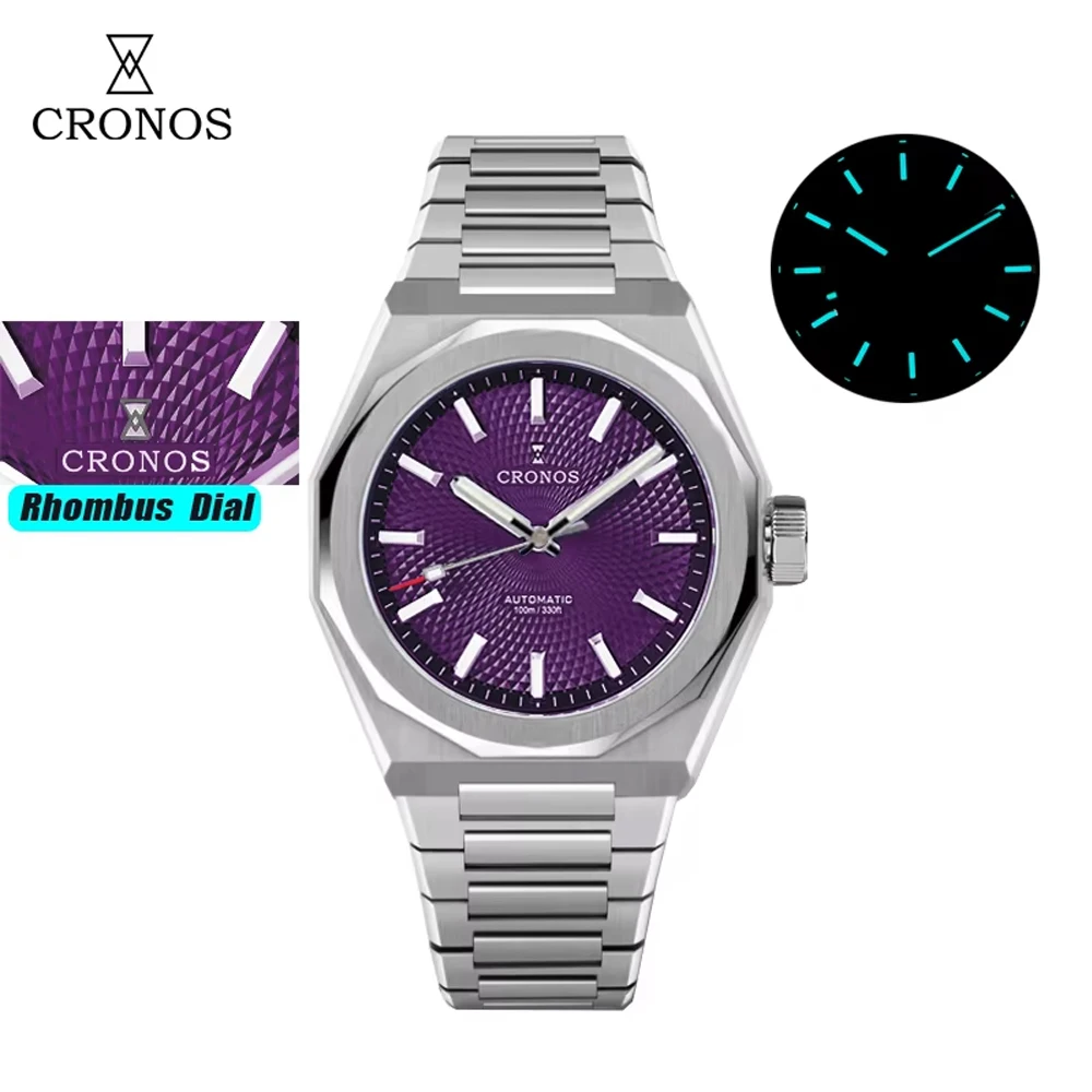 Cronos 39 мм мужские часы для дайвинга с ромбическим перляжным циферблатом Miyota 90S5, прозрачная задняя крышка, механические часы с автоматическим механизмом L6028 V3 Cronos 39 мм мужские часы для дайвинга с ромбическим перляжным циферблатом Miyota 90S5, прозрачная задняя крышка, механические часы с автоматическим механизмом L6028 V3