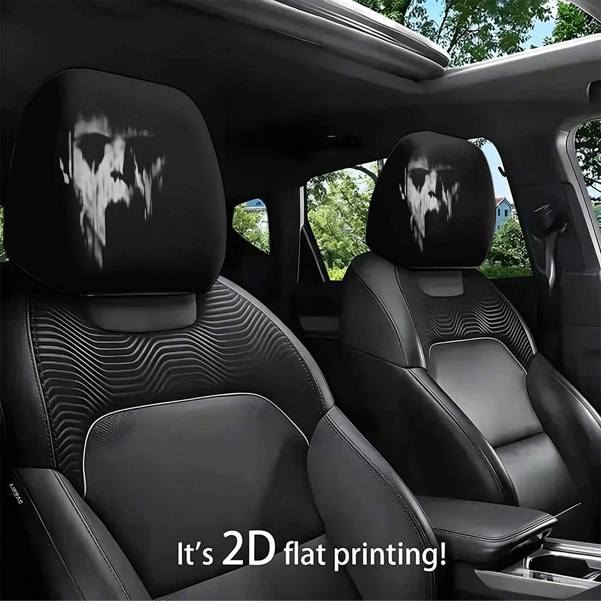 2pcs Gothic Ghost Car Headrest Covers—bring a dark, avant-garde style to your car’s interior. Filling not included. Easy to inst