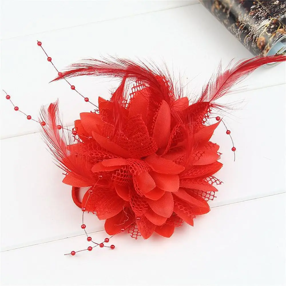Beaded Feather Hair Clip Bridal Wrist Flower Wedding Hair Accessories Latin Dance Performance Hairpin Headdress