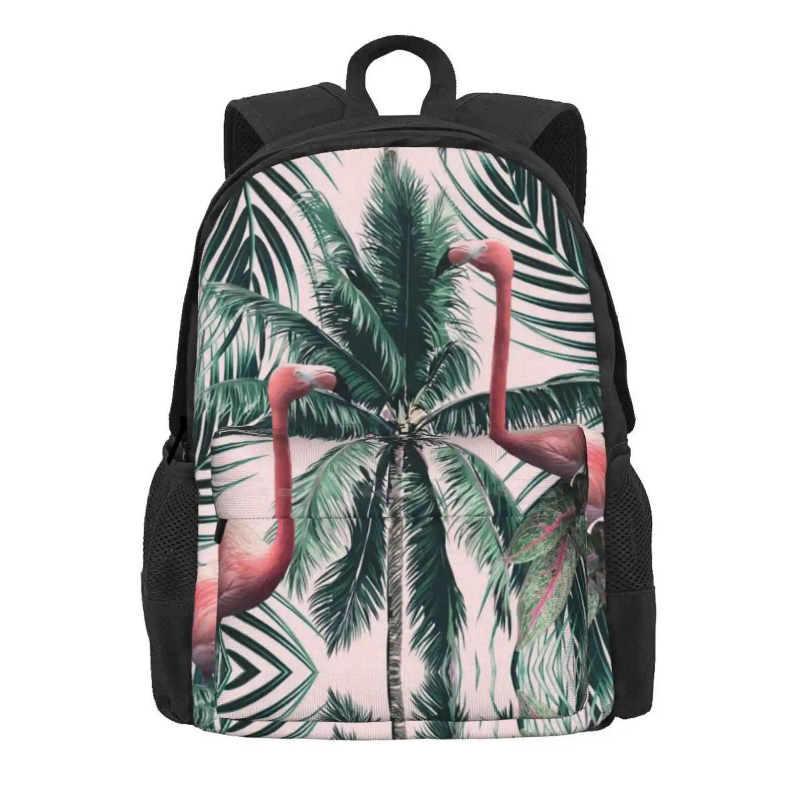 Flamingo Tropics Hot Sale Schoolbag Backpack Fashion Bags Flamingo Tropical Palm Tree Leaves Summer Nature Hawaiian Green Pink