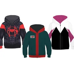 Kids Spiderman Gwen Miles Morales Cosplay Sweatshirt Hoodie Jackets 3D Spider Print Zipper Hooded Coats Superhero Anime Clothing