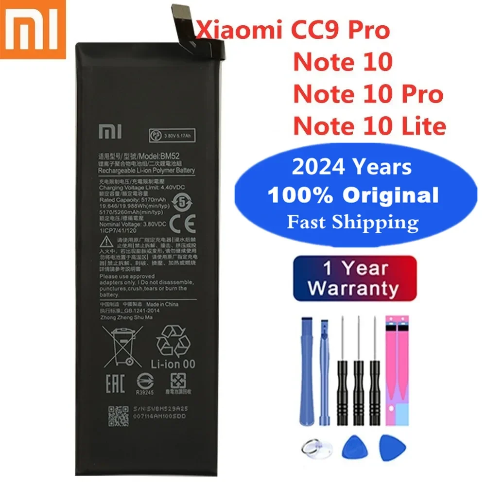 

2024 New 100% Original Battery For Xiaomi Mi Note 10 Pro 10Pro / Note 10 Lite 10Lite / CC9 Pro CC9Pro BM52 5260mAh Phone Bateria