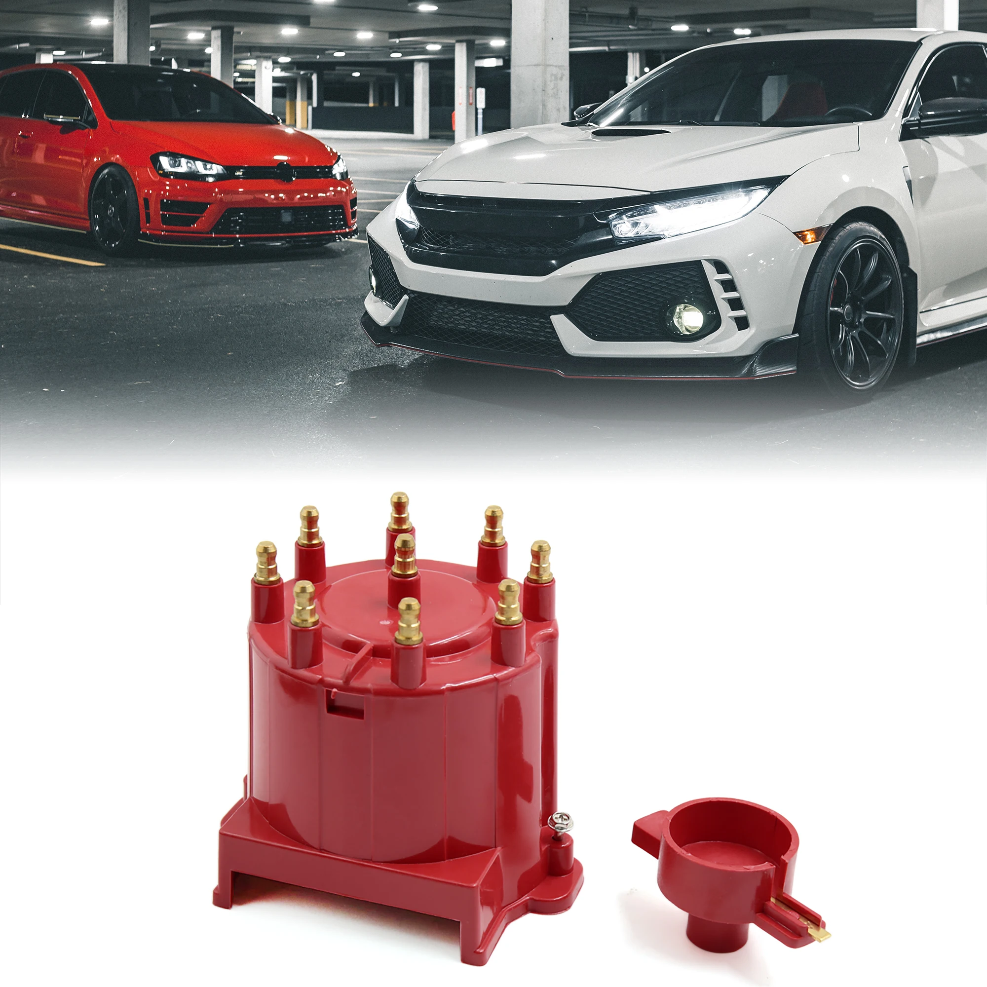 UXCELL Red 8406 Car Ignition Distributor Cap and Rotor Kit External Coil for C1500 C2500 C3500 GMC K1500 Car distributor Cap