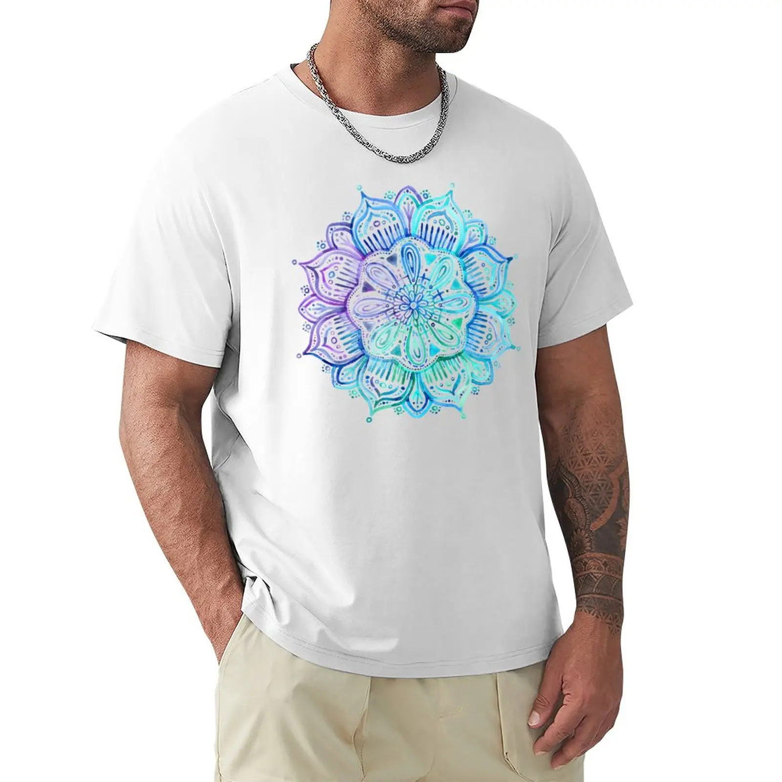 

Iridescent Aqua and Purple Watercolor Mandala T-Shirt hippie clothes vintage clothes mens graphic t-shirts big and tall