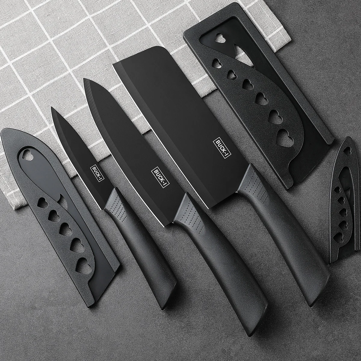 Kitchen knife set, including cleaver, chef's knife, and fruit knife, with knife block, suitable for peeling meat and vegetables
