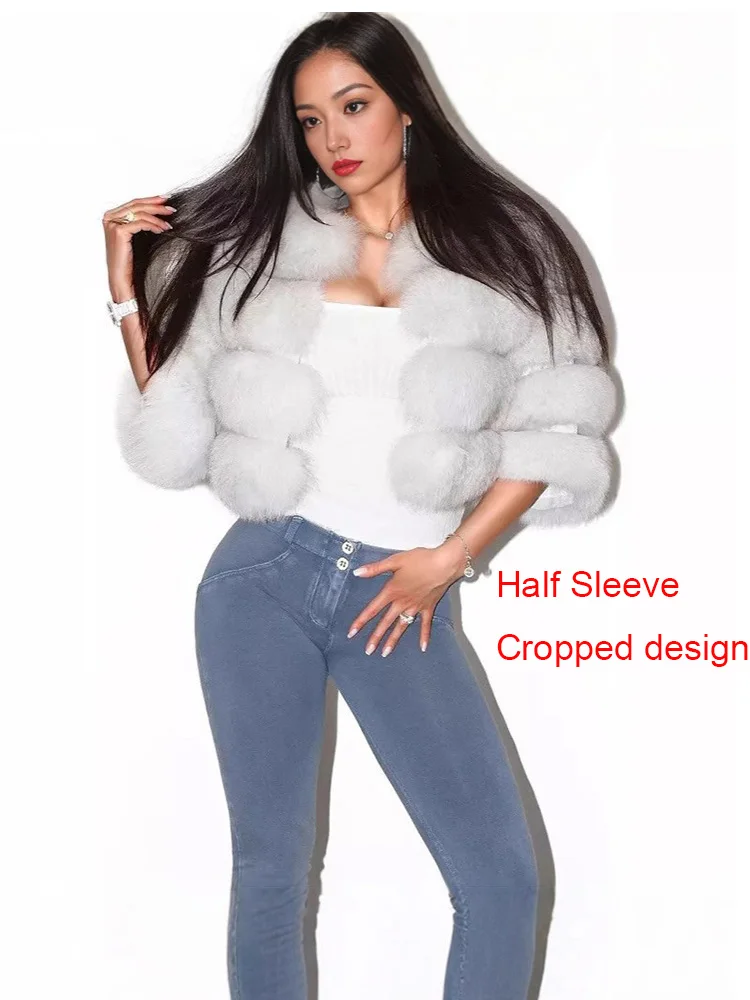 ZADORIN Sexy Half Sleeve Cropped Fluffy Faux Fur Coat Woman Fur Coats Winter Short Fur Jackets Sexy Tops New in Coats & Jackets