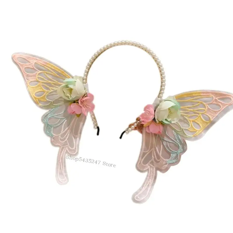 Băng tóc trẻ với chiếc băng đô của Bướm và Trang trí hoa H7EF