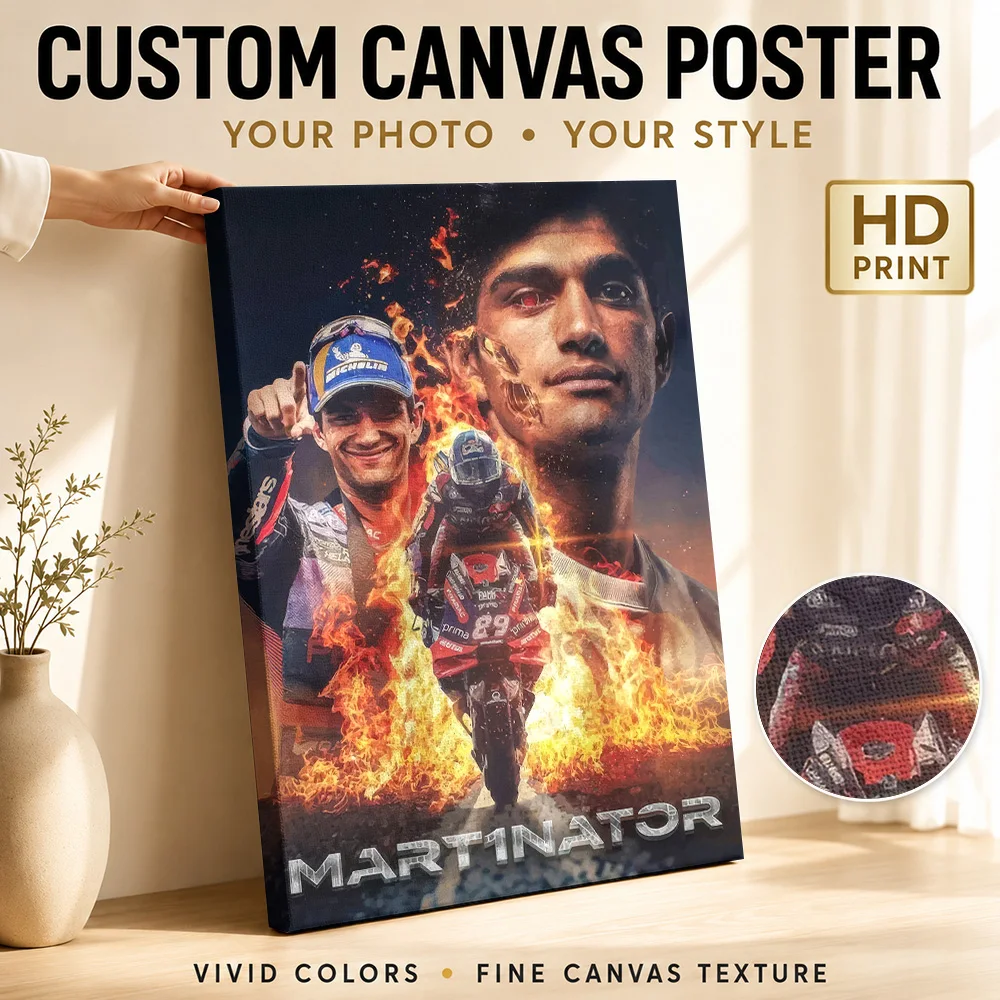 Jorge Martin MotoGP Tribute Canvas Print Poster Bold Style Canvas Wall Art With Personalized Photo For Garage Ideal Rider Gift