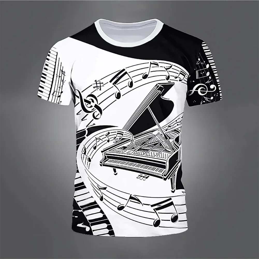 Piano Musical Note 3D Print Summer T-Shirts Streetwear Boys Grils Fashion Oversized Short Sleeve T Shirt Tees Tops Men Clothing