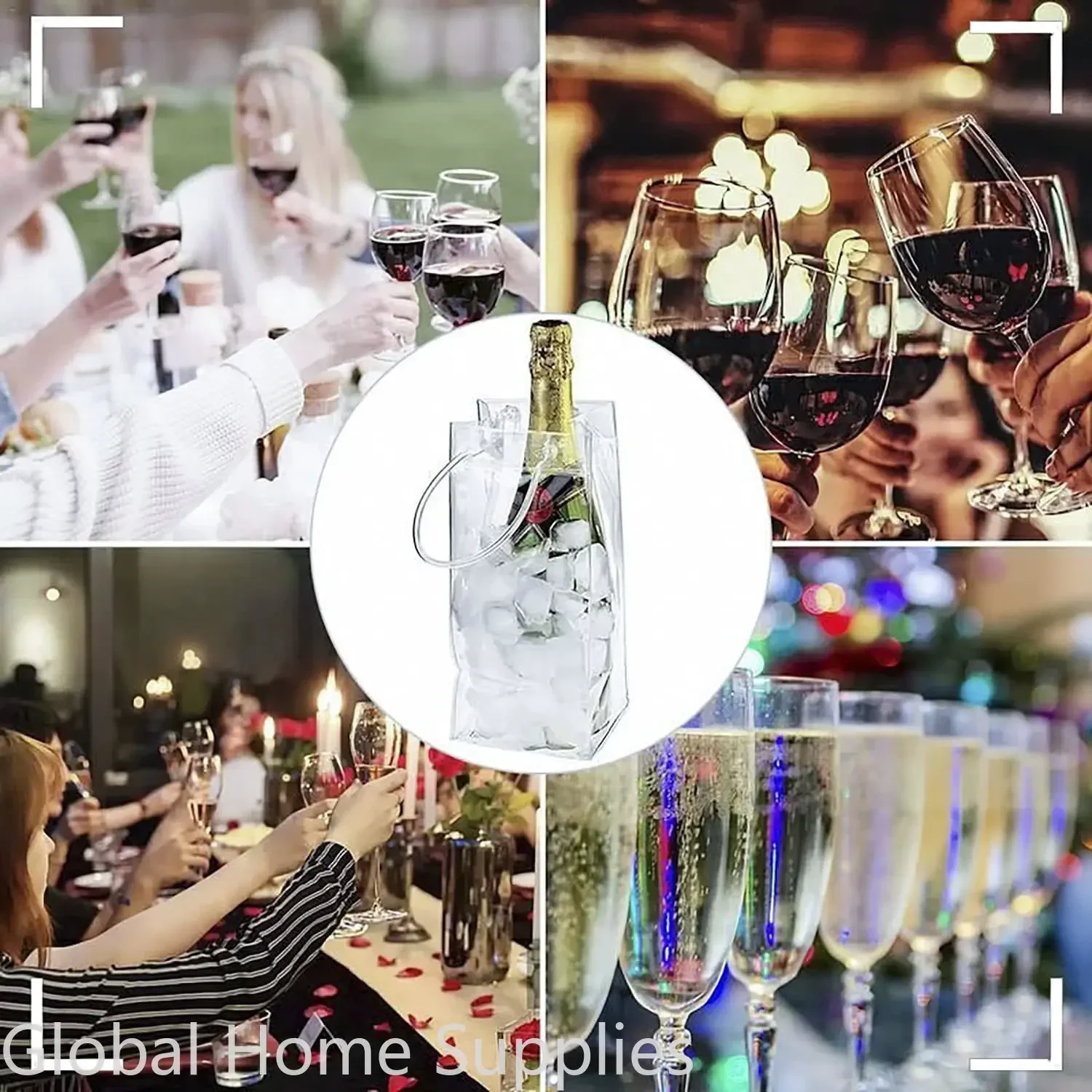 Collapsible Clear PVC Pouch Ice Wine Bag Portable Wine Cooler Bag Chiller Sleeves for Champagne Cold Beer Chilled Beverages