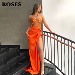 ROSES Sequined Sweetheart Party Dresses Side Split Orange Evening Dresses Stain Mermaid فستان سهرة One Shoulder Evening Gowns