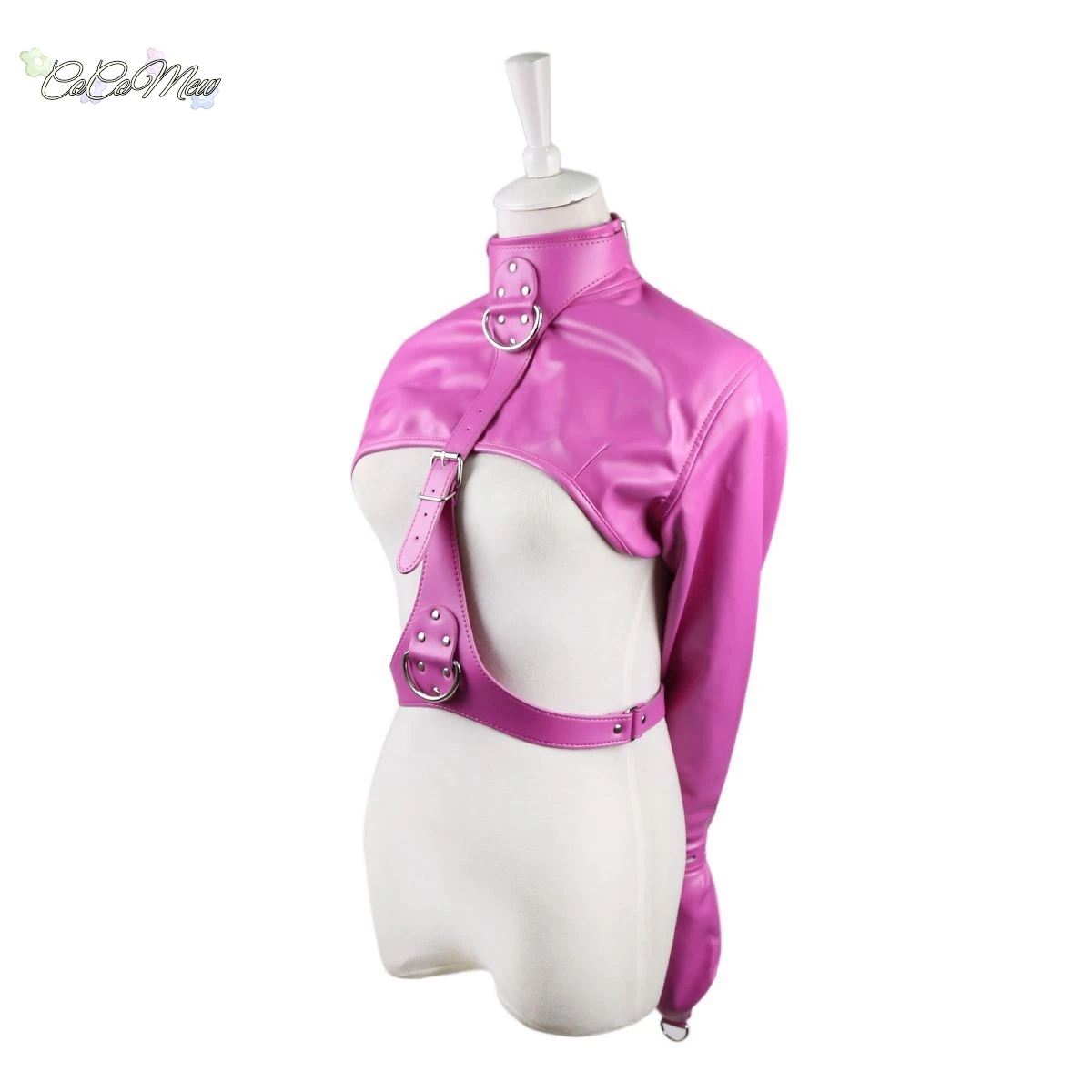 Women Black Red Sexy Open Breast Cupless Leather Bondage Strait Jacket Top Women\'s Restraint Straight Jacket Halloween Costume